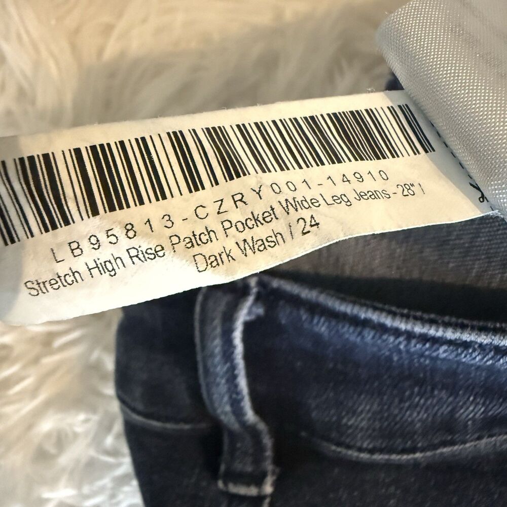 Quince Stretch High Rise Patch Pocket Wide Leg Jeans Dark Blue Wash - Picture 13 of 13